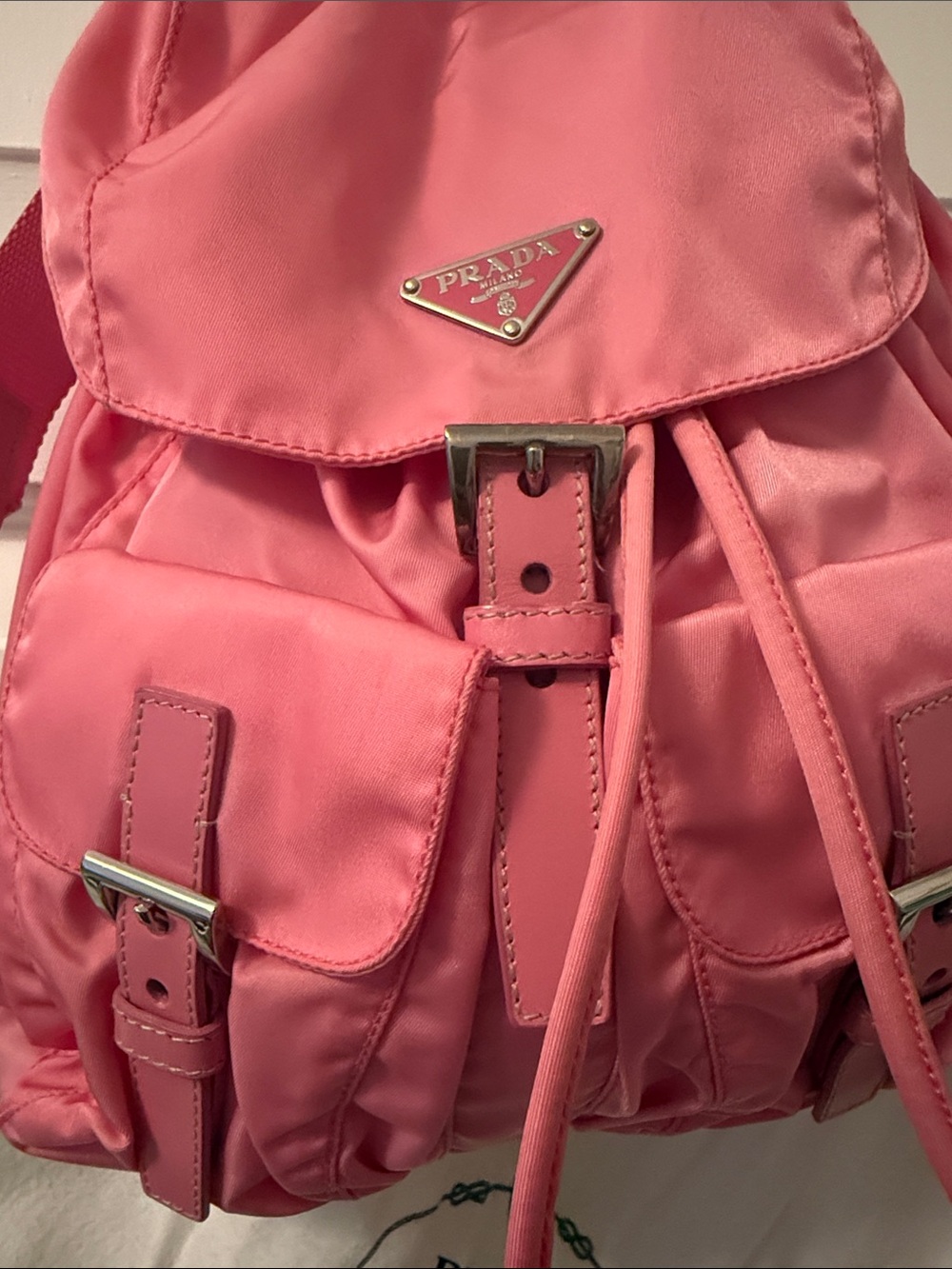 Prada Coral Pink Nylon Backpack with Front Buckle Pockets - Picture 2 of 7